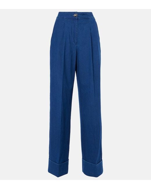 Valentino Blue High-Rise Pleated Wide-Leg Jeans