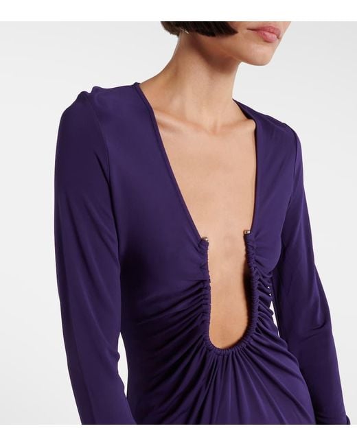Christopher Esber Purple Arced Palm Cutout Gathered Gown