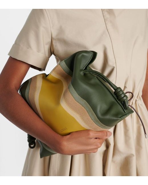 Loewe Green Flamenco Medium Leather And Suede Clutch