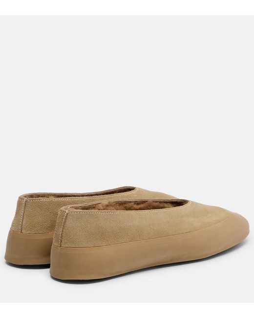 Le Monde Beryl Brown Apres Ski Shearling-Lined Suede Ballet Flats
