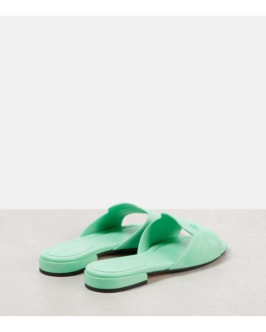 Jimmy Choo Green Dina Logo Suede Slides