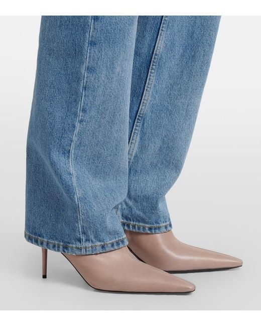 Saint Laurent Natural Ashley 75 Leather Ankle Boots