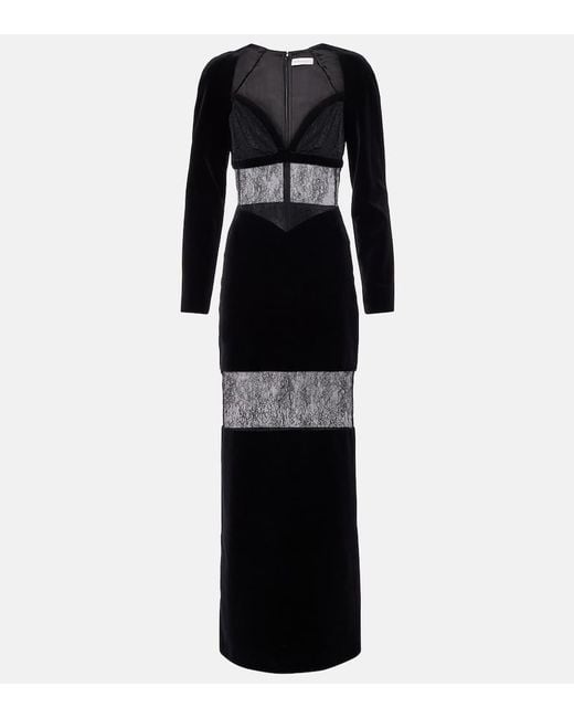 Robe Longue En Velours Et Dentelle Nina Ricci en coloris Black