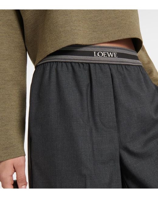 Pantalones anchos cropped de lana Loewe de color Black