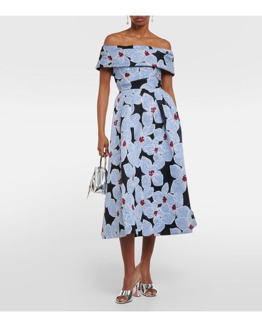 Rebecca Vallance Blue Georgina Floral-embroidered Midi Dress