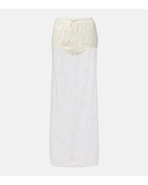 AYA MUSE White Eteri Bow-Detail Floral Lace Maxi Skirt