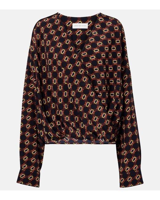 Dries Van Noten Black Draped Printed Silk Top