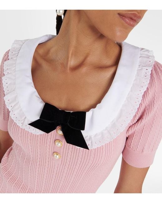 Alessandra Rich Pink Embellished Cotton-Blend Midi Dress