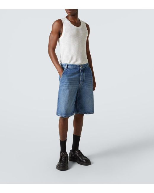 Bottega Veneta Blue High-Rise Denim Bermuda Shorts for men