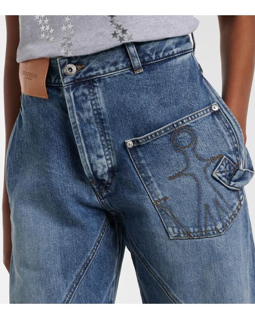 J.W. Anderson Blue Twisted Embroidered Straight Jeans