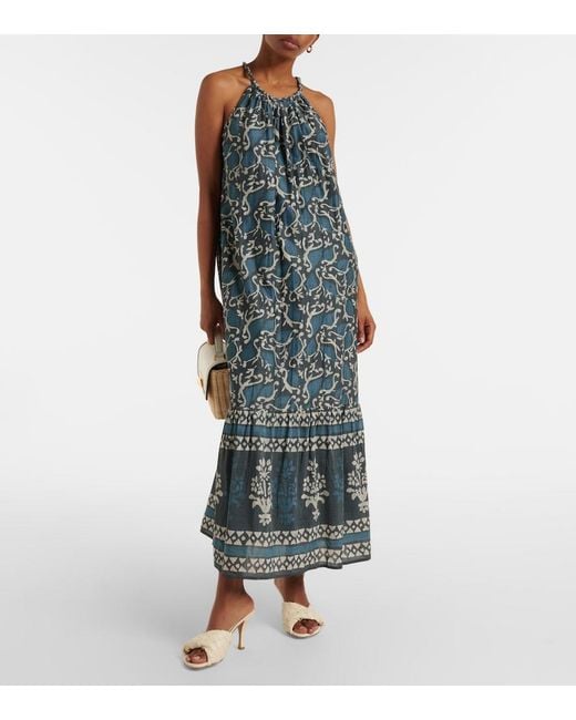 Velvet Blue Ghita Cotton And Silk Voile Midi Dress
