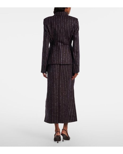 Erdem Purple Pinstripe Wool And Mohair Pencil Skirt