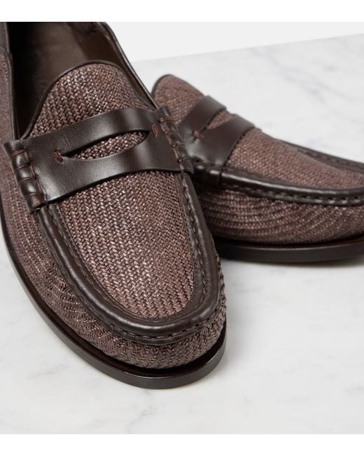 Max Mara Brown Raffia-Effect Penny Loafers