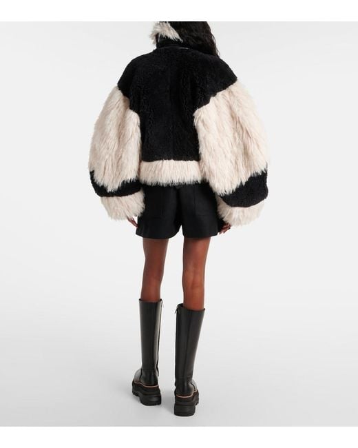 Sacai Black Oversized Faux Fur-Trimmed Wool Jacket