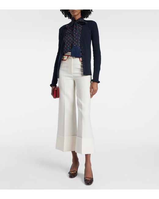Valentino Blue Ruffled Virgin Wool Cardigan
