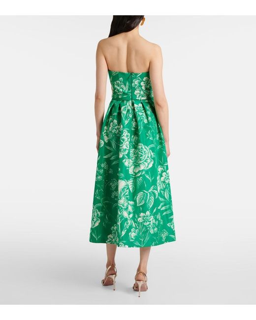 Monique Lhuillier Green Strapless Silk Gown
