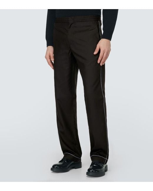 Prada Black Silk Straight Pants for men