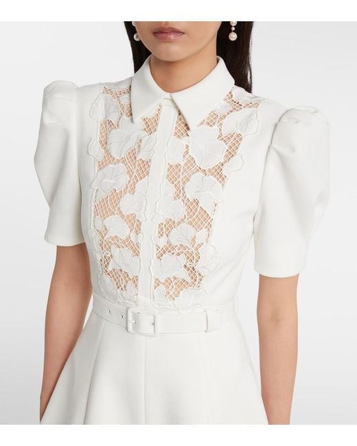 Rebecca Vallance Parrish Belted Lace-Trimmed Midi Dress in White | Lyst