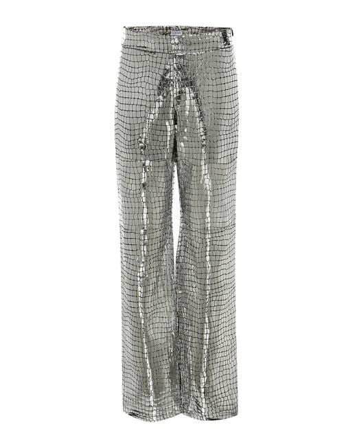 Loewe Gray Croc-Embossed Metallic Leather Pants