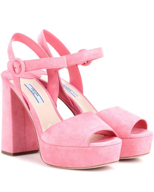 Prada Suede Platform Sandals in Pink | Lyst