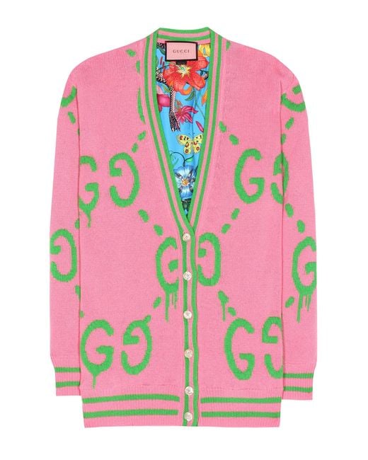 Gucci Pink Ghost Reversible Wool And Silk Cardigan