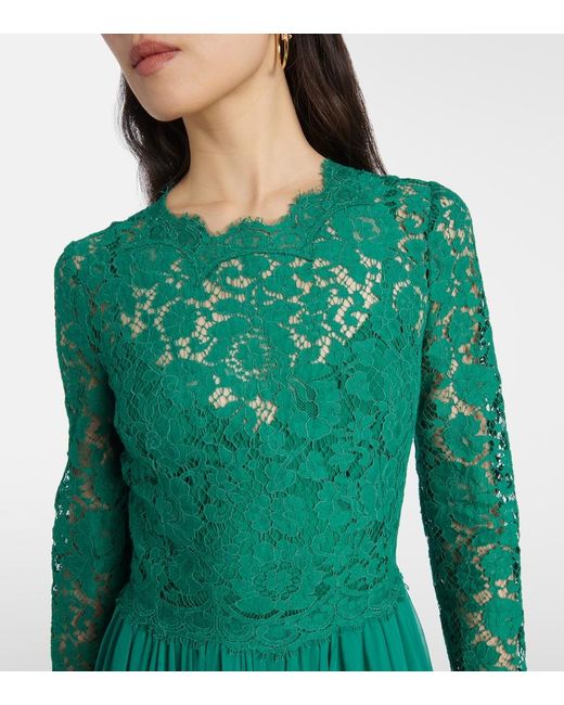 Dolce & Gabbana Green Dolce & Gabbana Long Chiffon And Lace Dress