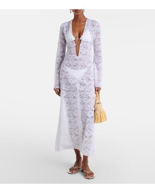 Oseree White Bridal Lace Beach Cover-Up