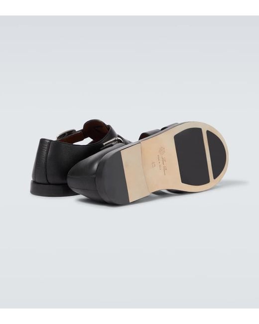 Loro Piana Black Maxime Walk Leather Fisherman Sandals for men