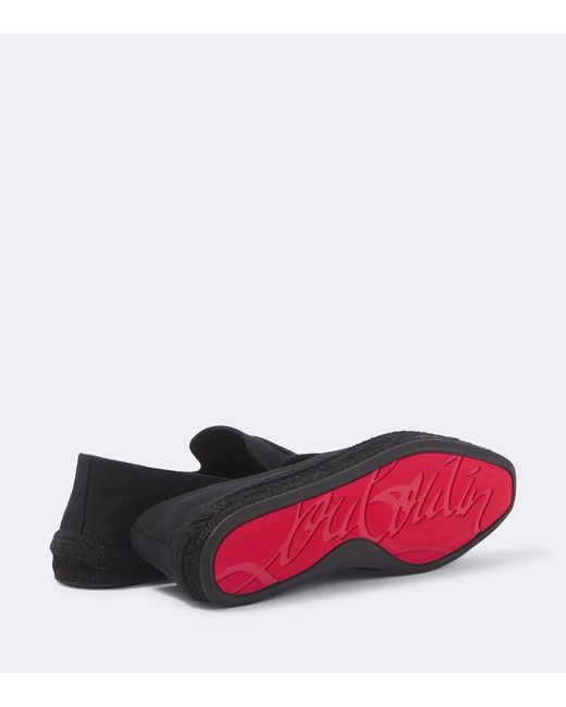 Christian Louboutin Black Emboroidered Canvas Espadrilles for men
