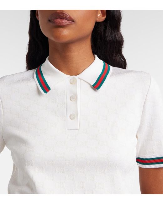 Gucci White Gg Jacquard Polo Shirt
