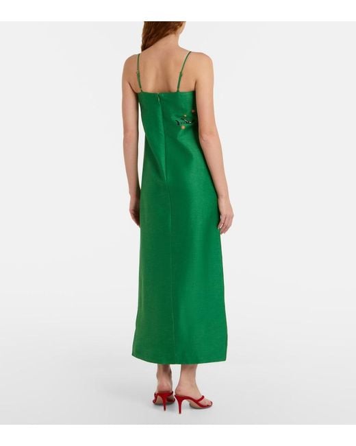 ALÉMAIS Green Embellished Printed Linen-Blend Maxi Dress
