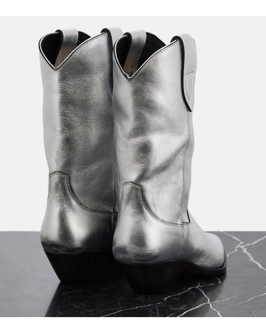 Isabel Marant Gray Duerto Metallic Leather Cowboy Boots