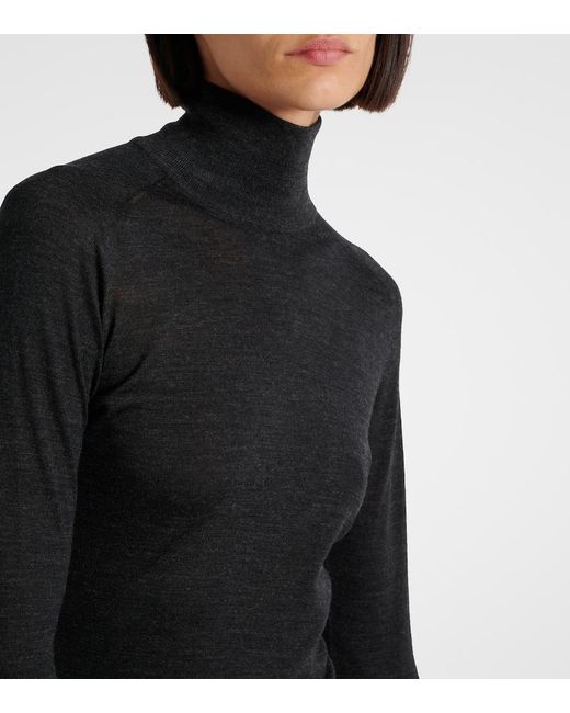 Alaïa Black Faux Shearling-Trimmed Wool Dress