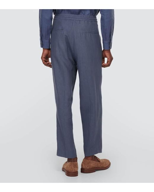 Pantaloni regular in lino di Brunello Cucinelli in Blue da Uomo