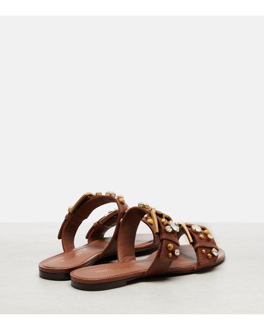Dolce & Gabbana Brown Embellished Leather Sandals