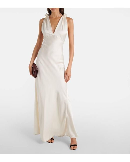 Victoria Beckham White Gathered Open-Back Crepe Satin Gown