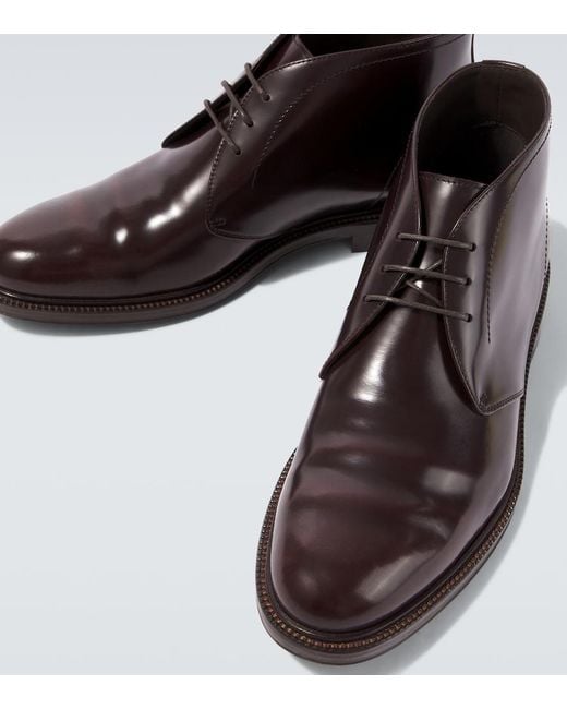 Brunello Cucinelli Brown Leather Ankle Boots for men