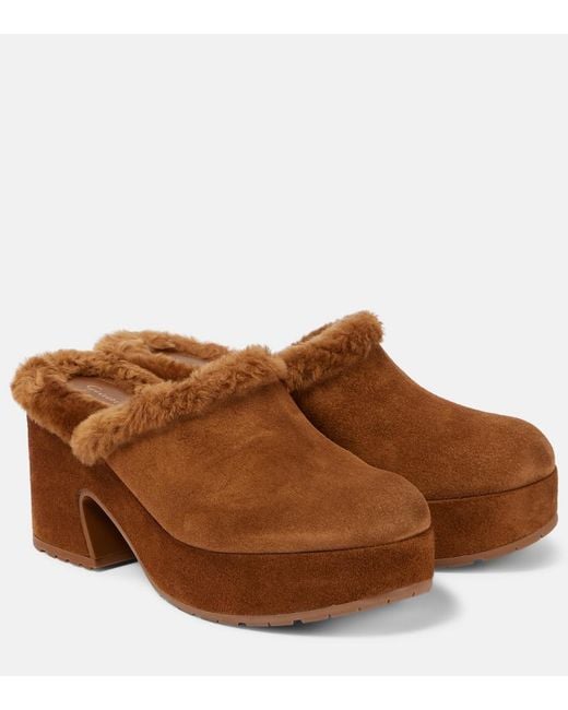 Gianvito Rossi Brown Lyss 55 Suede Platform Clogs