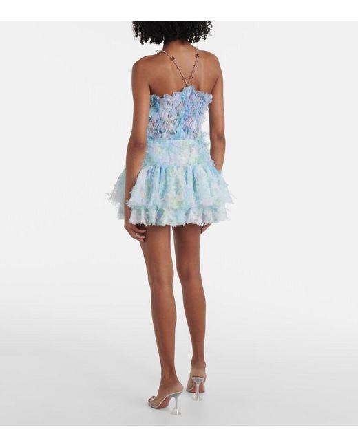 SUSAN FANG Blue Floral-Applique Tiered Tulle Miniskirt