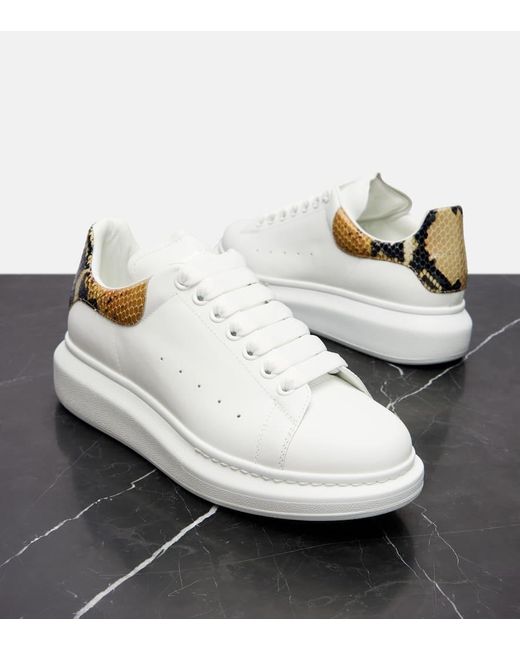 Alexander McQueen White Oversized Snake-Effect Leather Sneakers