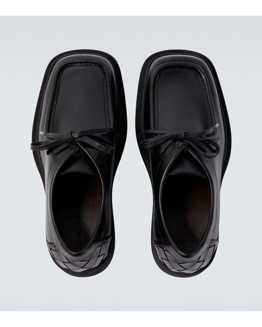 Bottega Veneta Black Ben Intrecciato Leather Derby Shoes for men