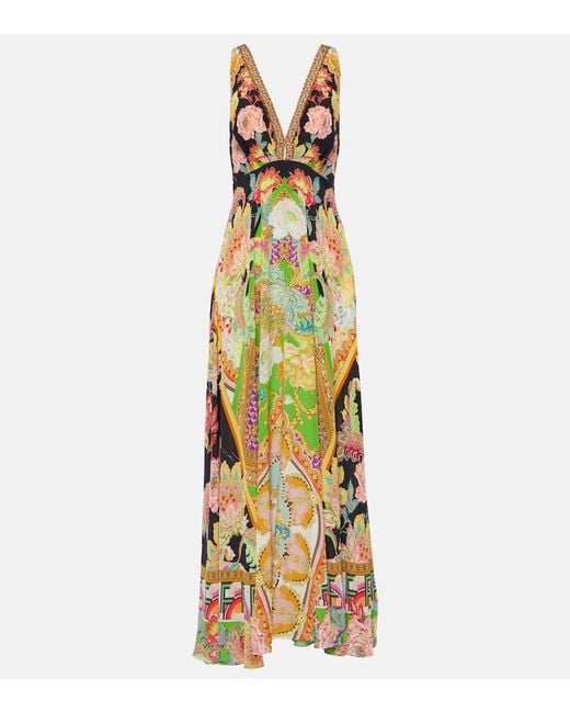 Camilla Metallic Crystal-Embellished Printed Silk Crepe De Chine Maxi Dress