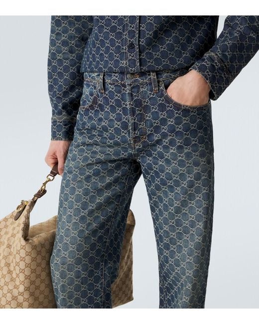 Gucci Flared Jeans Gg Aus Jacquard in Blue für Herren