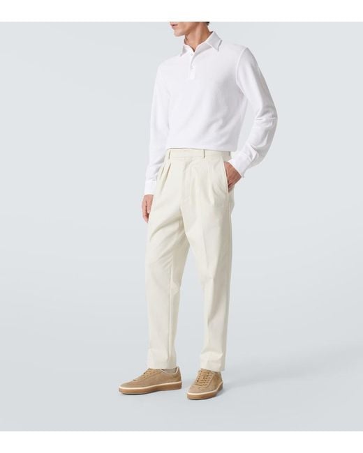Loro Piana White Cotton Long-Sleeved Polo Sweater for men