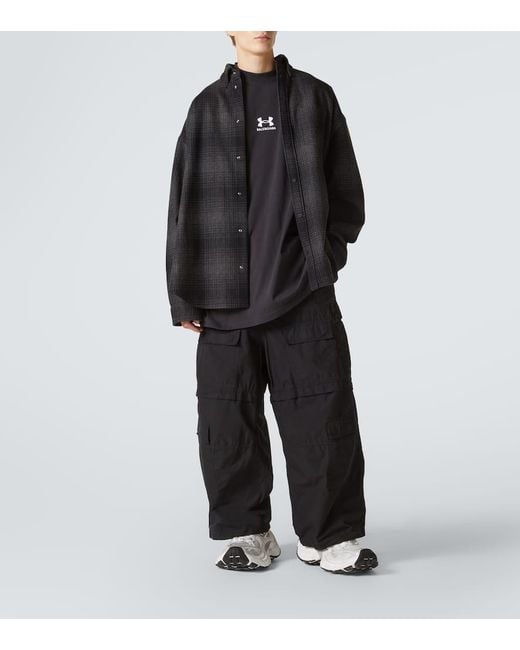 Balenciaga Black Checked Wool-Blend Flannel Shirt for men