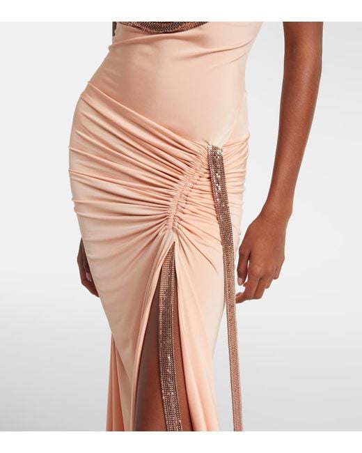 Rabanne Pink Chainmail Satin Gathered Gown