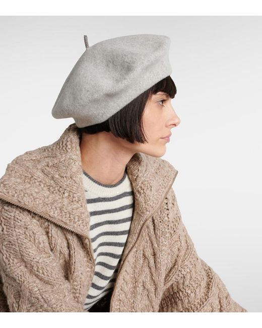 Brunello Cucinelli White Baskenmütze Mit Perlen
