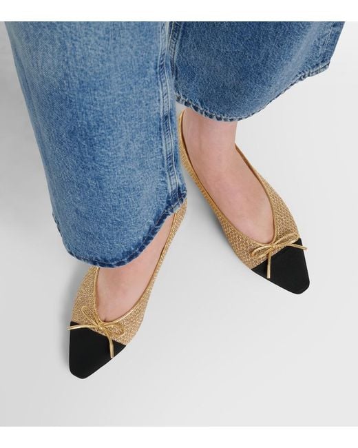 Aquazzura Natural Gioia Leather-Trimmed Ballet Flats