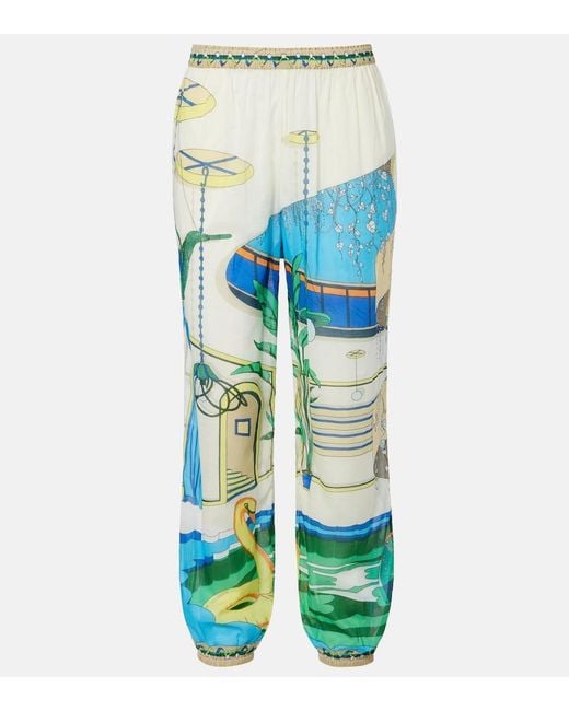 Tory Burch Blue Printed Cotton Tapered Pants