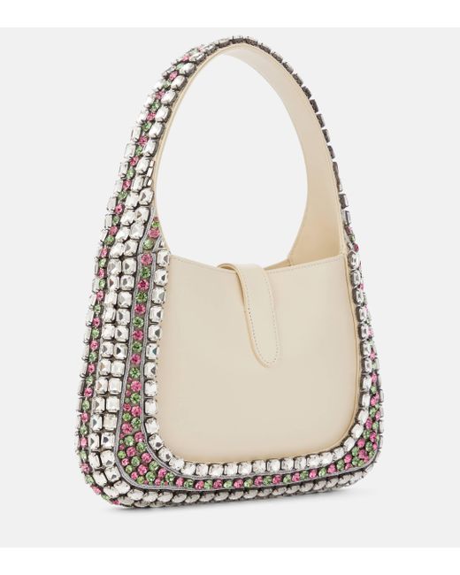 Gucci Natural Jackie Small Crystal-embellished Leather Shoulder Bag